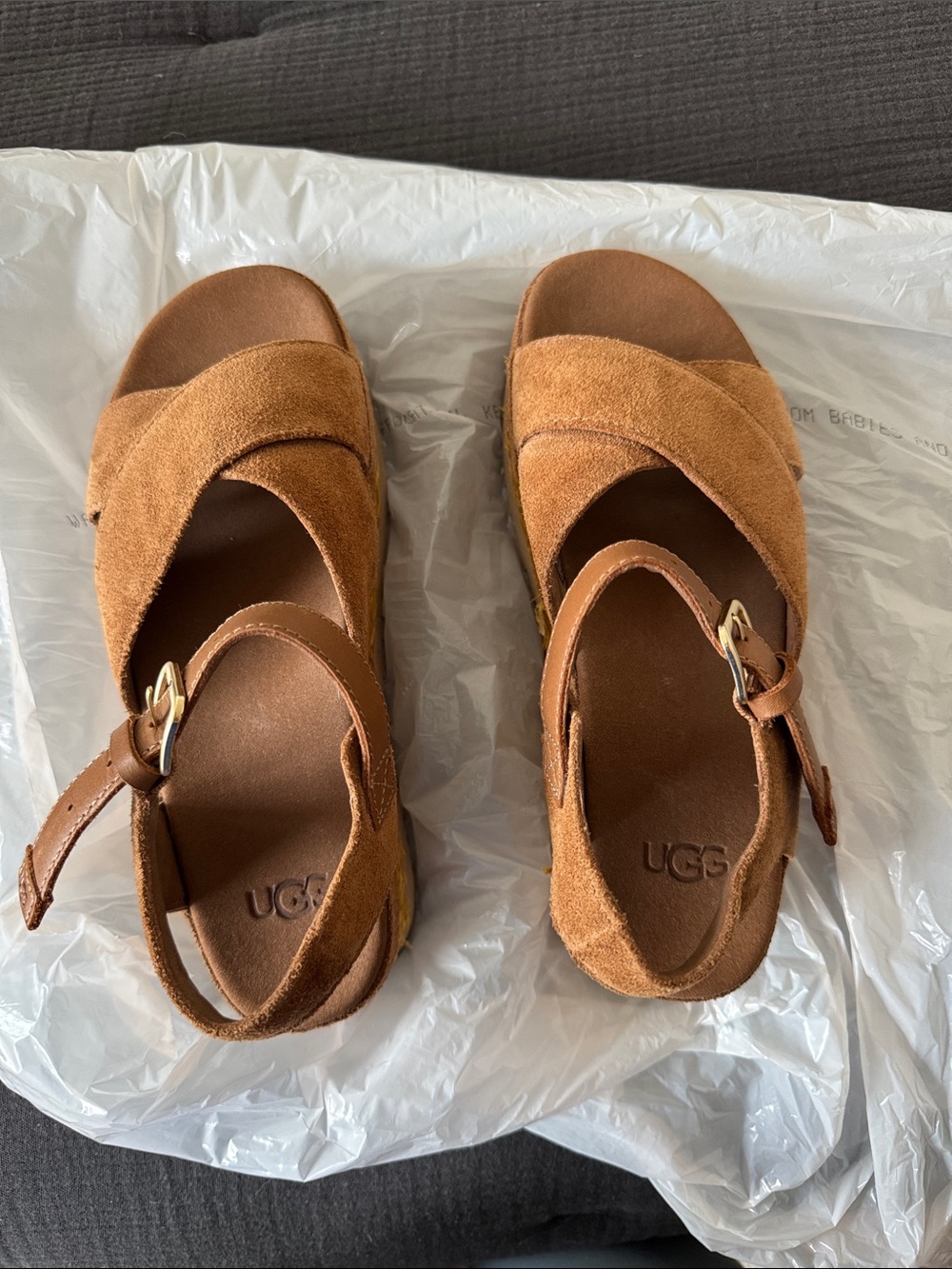 UGG Women’s Chestnut Suede Crisscross Ankle-Strap Wedge Sandals